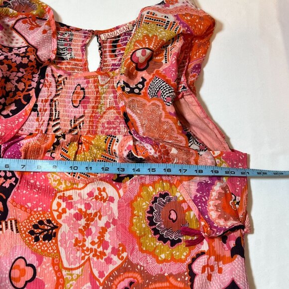 Banjanan Printed Mini Dress Flutter Sleeve Tassel Trim Floral Pink Red Large Boh - Picture 7 of 16